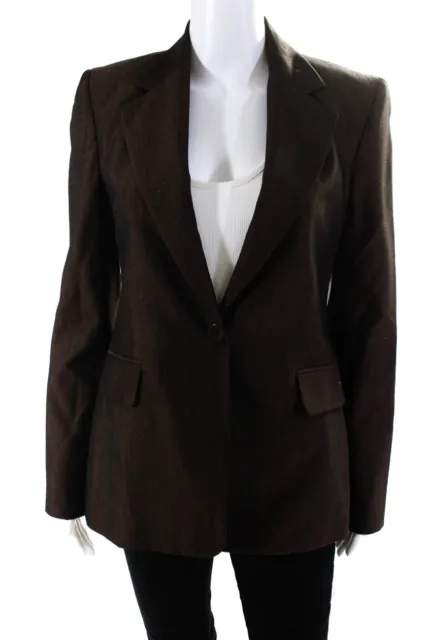 Laundry by Shelli Segal Womens Single Button Notched Lapel Blazer Jacket Brown 4