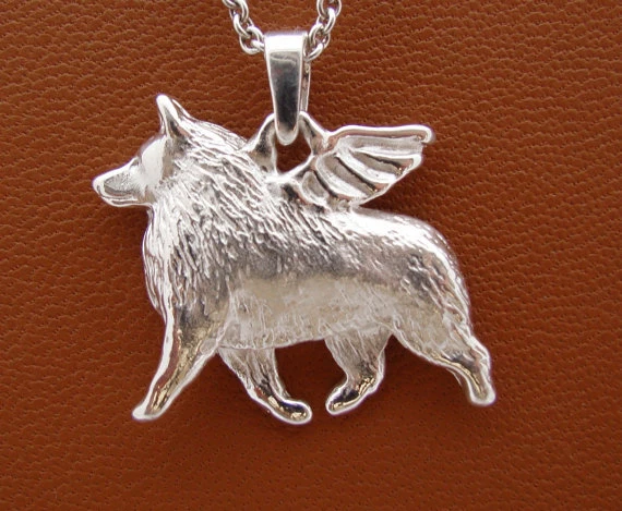 Large Sterling Silver Schipperke Angel Pendant