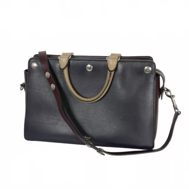 Mulberry Chester 2Way Handbag Shoulder Bag Leather Navy Brown Ladies