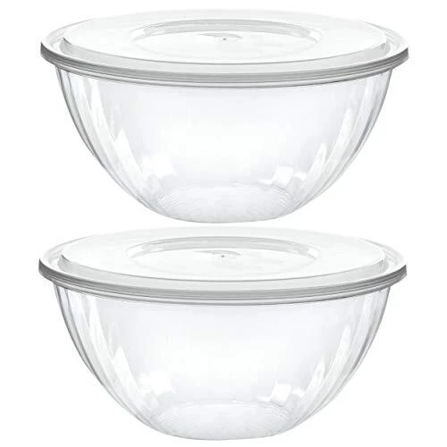 2PK Disposable 48 Ounce Round Crystal Clear Plastic Serving Bowls With Lids