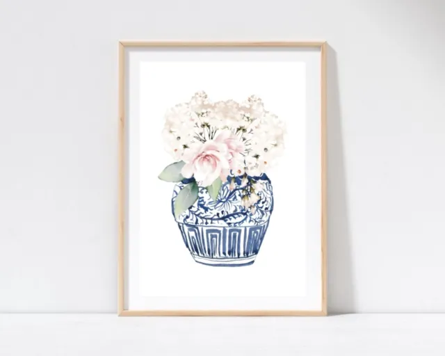 Hamptons Ginger Jar Floral Flower Print, Home, Poster Prints, Wall Art Decor