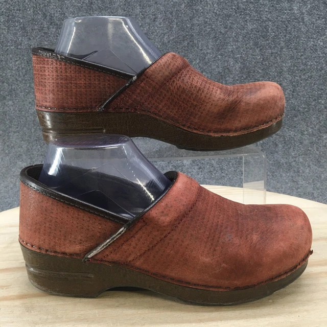 Dansko Shoes Womens 40 Comfort Slip On Professional Clogs Red Leather Wedge