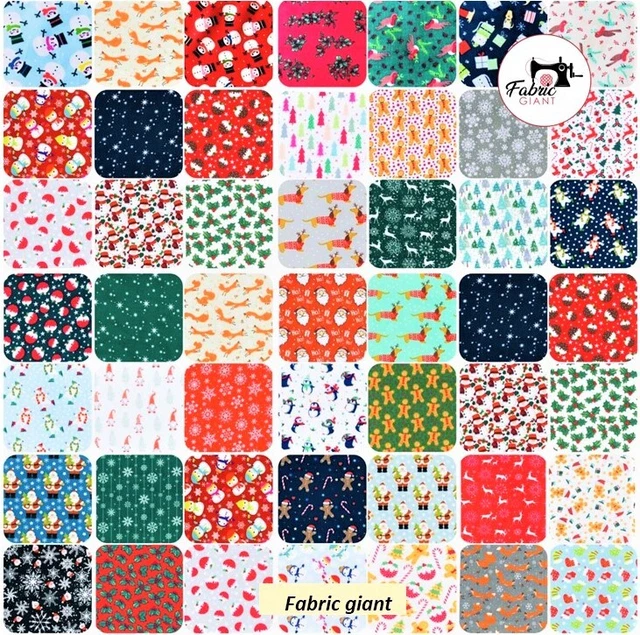Christmas Polycotton Fabric Material Festive Santa Snowflake Snowman 60+ designs