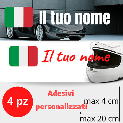 Adesivi con Nome e Bandiera Italiana Personalizzati Auto Moto Casco Biciclette
