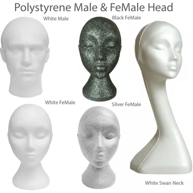 Polystyrene Foam Mannequin Display Head Male Female Swan Unisex Neck