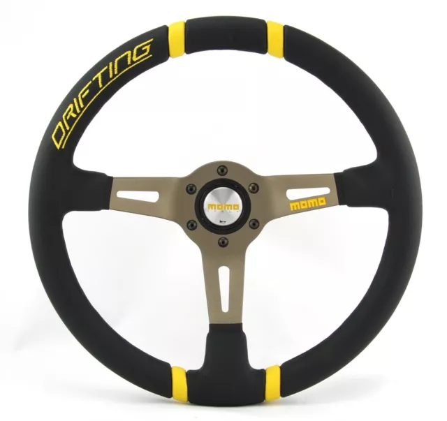 Momo Leder Sportlenkrad Drifting 350mm schwarz gelb anthrazit steering wheel vol