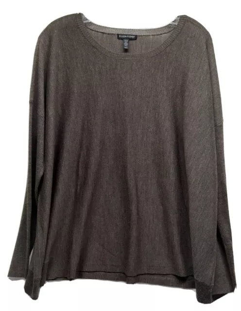 Eileen Fisher Womens Size M Brown Long Sleeve Merino Wool Sweater Top (K1)