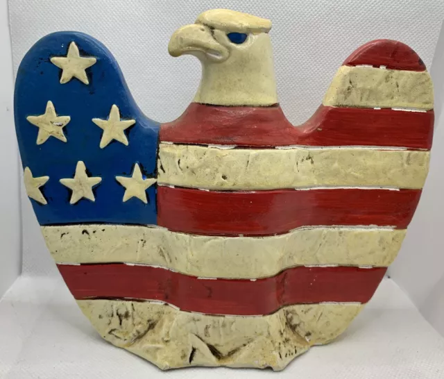 Vintage Patriotic Eagle Bank Fitz And Floyd Red White Blue Ceramic Stopper 7”x6”