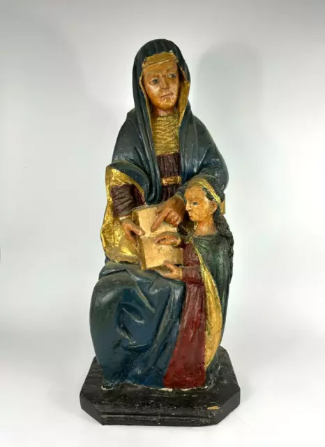 Große Antike Holz Figur Heilige Mutter Anna mit Jesus Heiligenfigur Skulptur