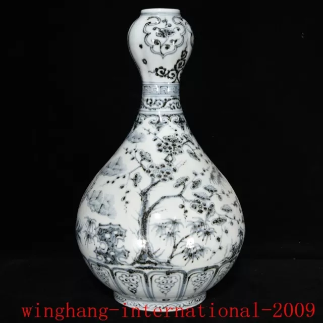 China Ancient Blue&white porcelain bird phoenix flowers grain bottle vase statue