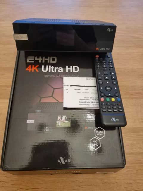 AXAS E4HD 4K UHD E2 Linux Receiver 2GB RAM 4GB Flash USB 3.0 OVP Openatv 7.3