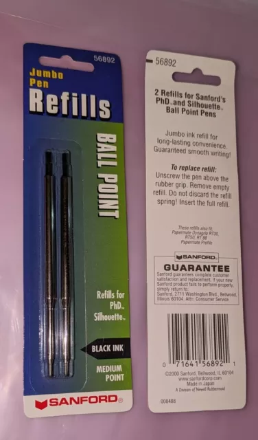 NEW! Sanford Silhouette or PhD Ballpoint Pen BLACK INK REFILL 56892~Medium Point