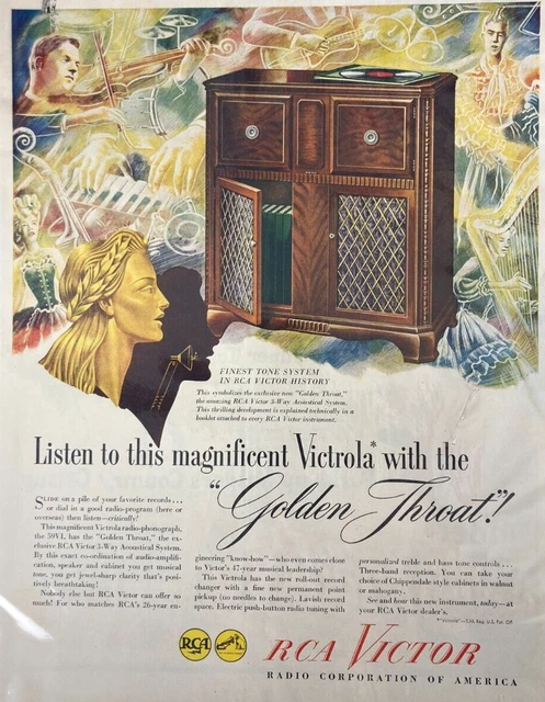 Vintage RCA VICTOR Victrola Golden Throat  1946 Magazine Print Ad BG96