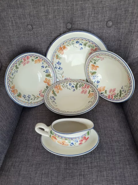 Staffordshire Calypso Dinner Serving Set - Platter Serving Bowls & Gravy Boat