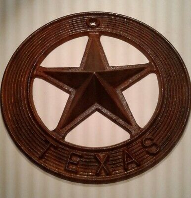 TEXAS Heavy Cast Iron Circle Star Rustic Western Decor Relief  7.75"