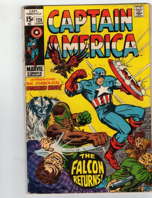 Captain America 126  1970 Vs 1St Appearance Diamond Head Falcon Returns Vg