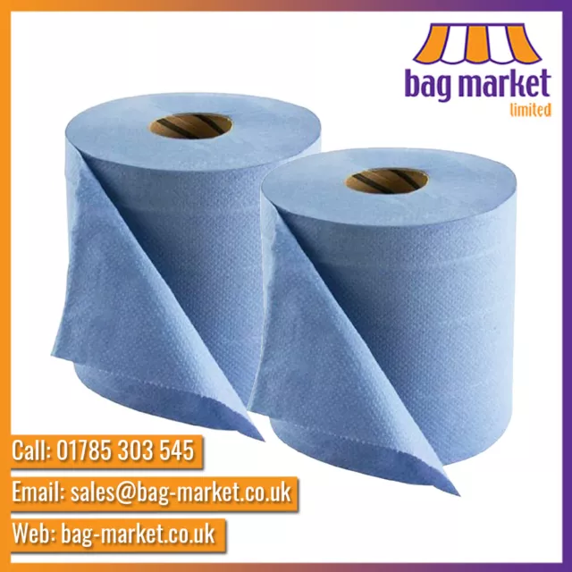 2 x Ex-Large 2-Ply Centre-feed Blue Rolls 80m! | Paper Towel/Gym/Tissue/Wipes