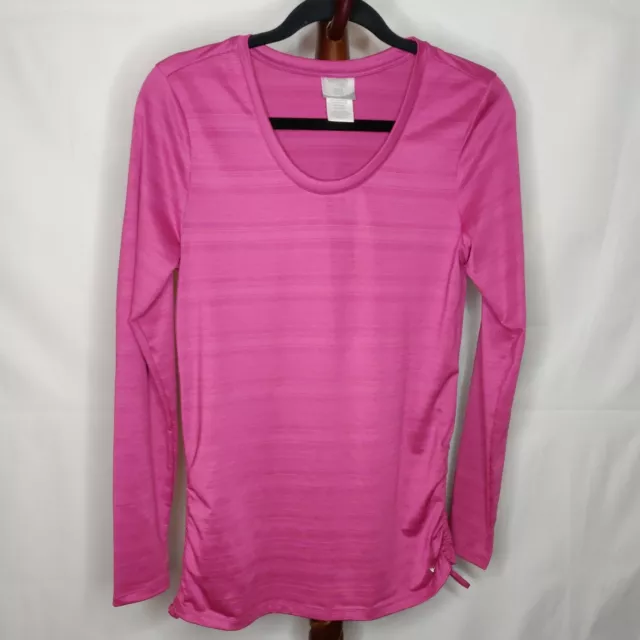 Danskin Now women's M(8-10) t-shirt pink stripe scoop neck long sleeve gathered