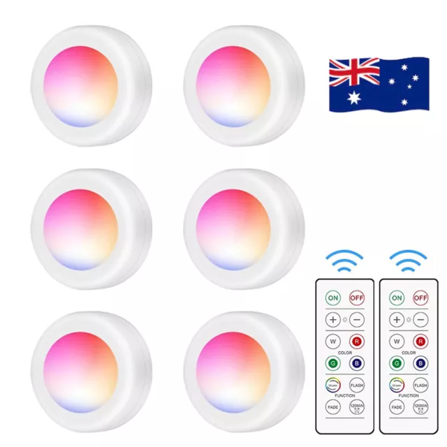 6 Pack LED Under Cabinet Lighting 16 Colors RGB Puck Counter Light + Remotes AU