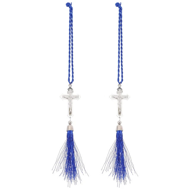 2 Pcs Car Ornaments Tassel Miss Cross Pendant Womens Necklaces Metal Hanging