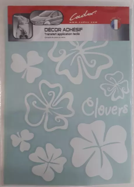 Stickers autocollant décor adhésif Fleur Clovers blanche auto voiture scooter