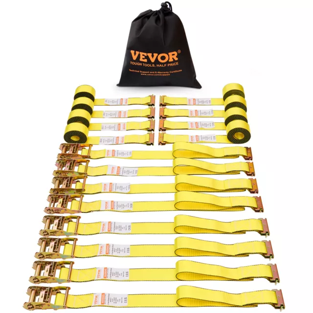 VEVOR 8 Pack 2" x 15' Ratchet Straps Tie Down Strap 4400lbs Heavy Duty for Cargo