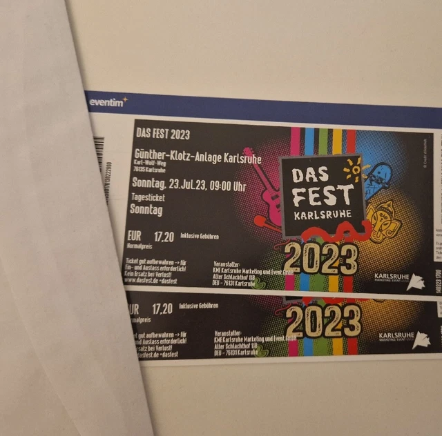 2 Tickets "Das Fest" in Karlsruhe Sonntag 23.07.23 Tagesticket u.a. Alvaro Soler