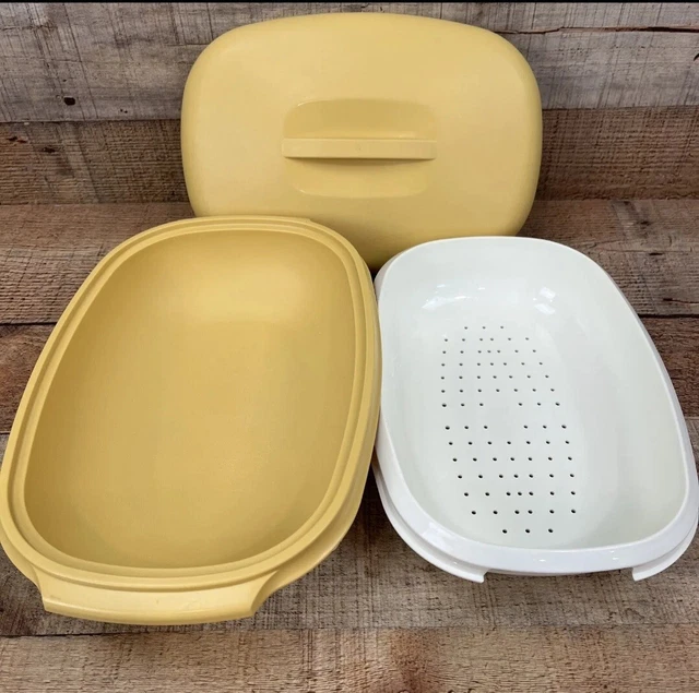VINTAGE TUPPERWARE HARVEST Gold Microwave Vegetable Steamer 3 Piece