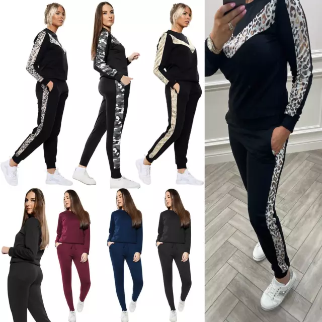 Womens Side Panel Print Stripe 2Pcs Loungewear Ladies Casual Comfy Tracksuit Set
