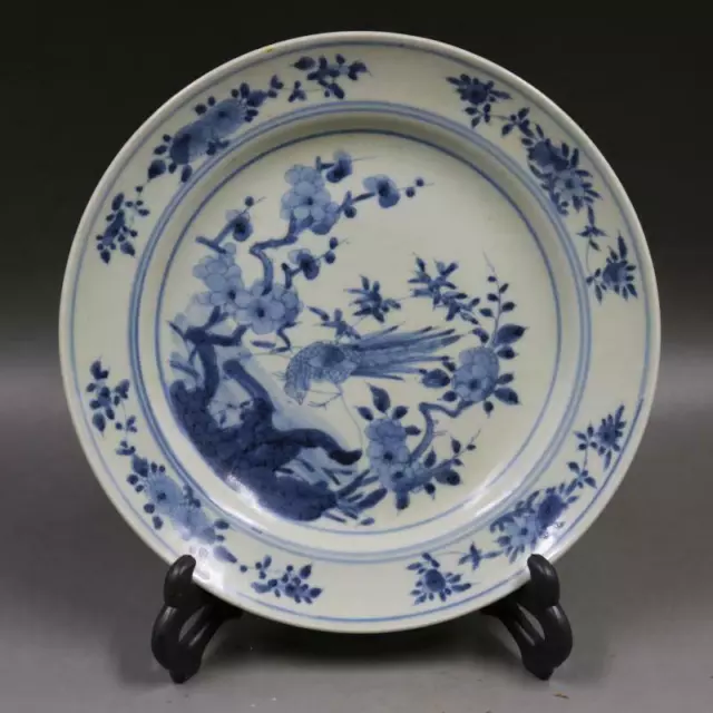 Chinese Old Blue and White Flower and Bird Pattern Porcelain Plate