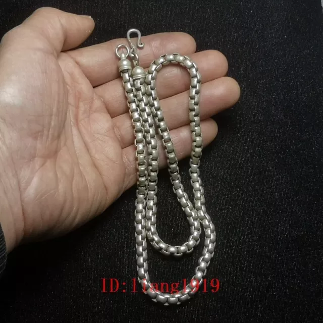 L 23.5 inch Old Chinese Tibet Silver Handmade Necklace Hand Catenary Collection