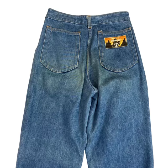 Jeans vintage anni '90 in denim svasati motivo geometrico XS 4 6 W26L32 3