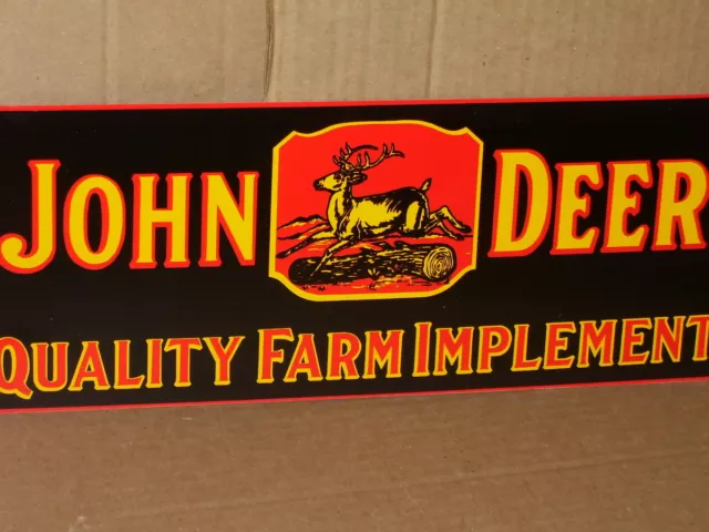 JOHN DEER Quality Farm Implements RARE SIZE Deere Stepping Over Tree  BLACK Sign