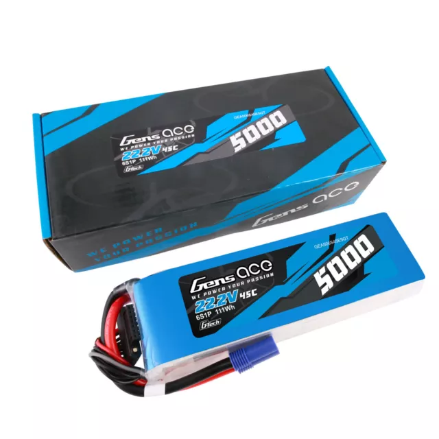 Batería Gens Ace 5000mAh 45C 22,2V G-Tech 6S LiPo EC5 para helicóptero de radiocontrol