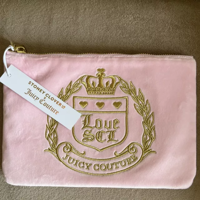 NWT STONEY CLOVER lane juicy couture flat pouch pink embroidered $85.99 ...