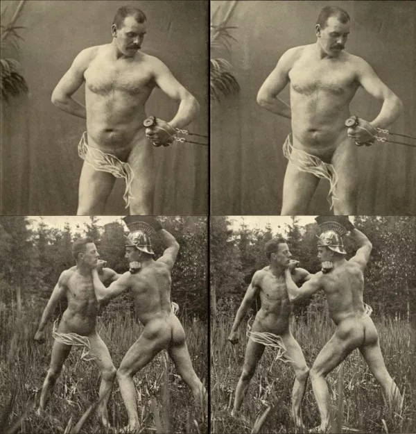 18 Akt - Stereofotos klassik Männer Bodybuilder Paris 1910 Stereoviews