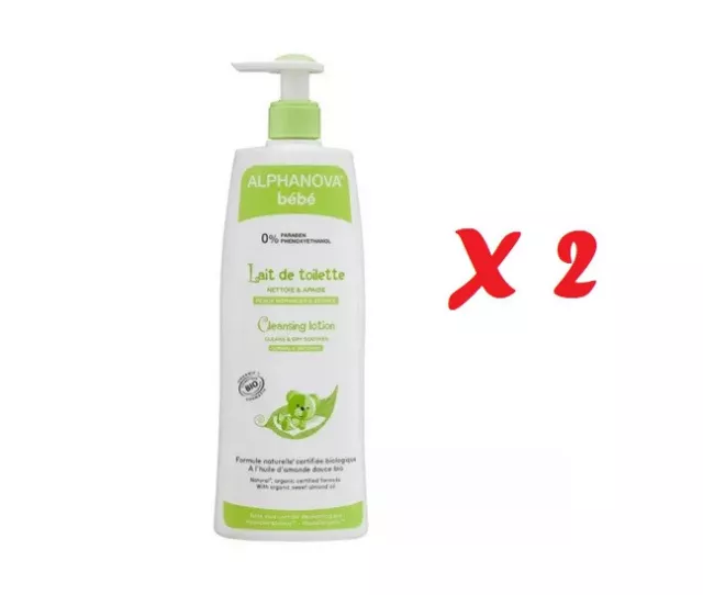 Lot de 2 Alphanova Bébé - Lait de Toilette - Bio - 2 x 500 ml - Neuf