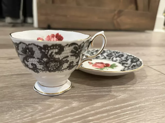 Royal Albert Tea Cup “Seniorita” - RARE - Tea cup And Saucer - Black Lace/Rose