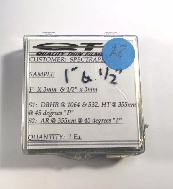 Harmonic Separator   Dual band HR 1064nm, 532nm, HT 355nm @ 45°P 1/2" optic #28