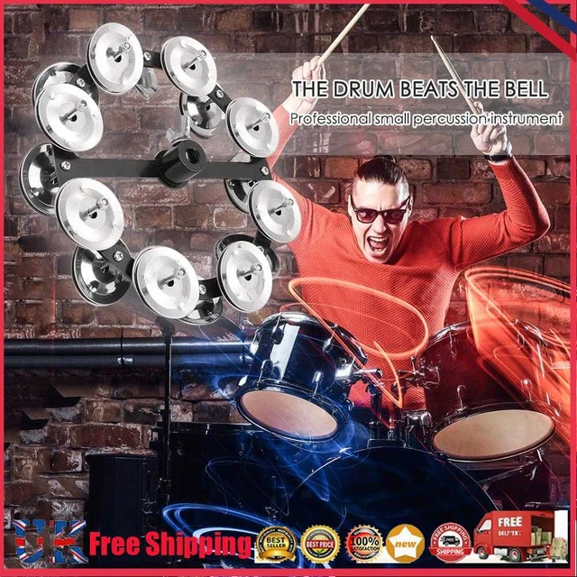 Drum Cymbals Hi Hat Tambourine Steel Bells with Row Jingles Portable Instrument