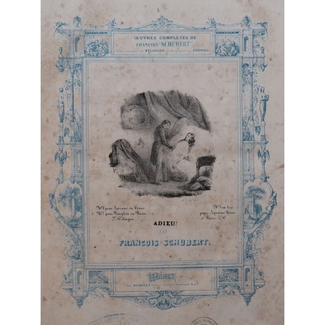 SCHUBERT Franz Adieu Chant Piano ca1835