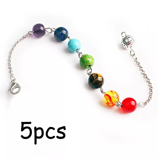 5pcs Gemstone Crystal 7 Chakra Pendulum Natural GIft Yogo Chain Reiki Energy