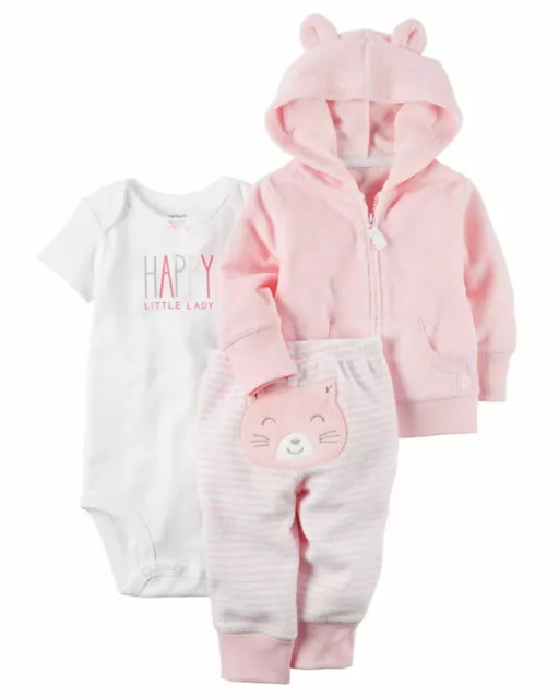 Carters Pink Baby Girl Set, Bodysuit, Pants, and Hoodie 3 month (4B)