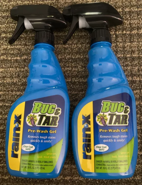 2 Pack Rain X Bug & Tar Pre Wash Gel Removes Tough Stains Quickly & Easily 16oz