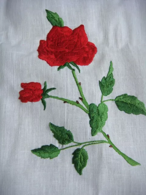 Vintage 1950's/60's  Beautifully Hand Embroidered Rose/Lily Tablecloth 43" x 38"