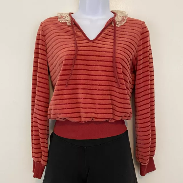 Vintage Thank You Red Striped Terry Cloth Womens Pullover Sweater S/M