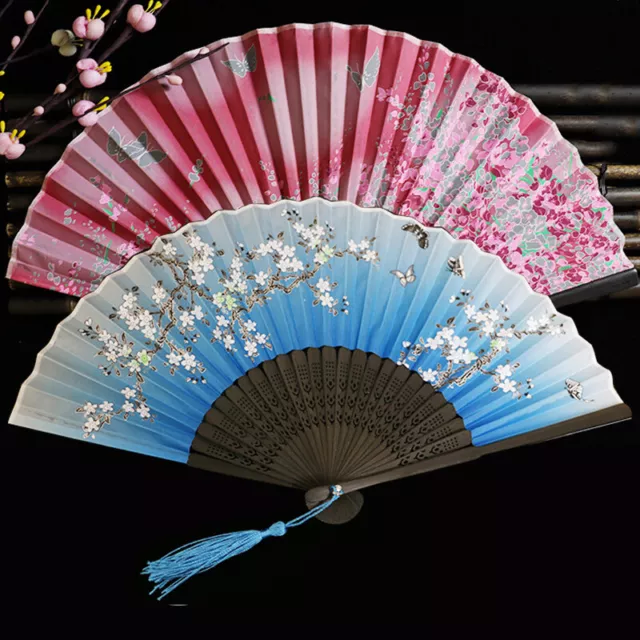 Women Hand Held Silk Folding Fans Chinese/Japanese Vintage Retro Style Fan Gifts