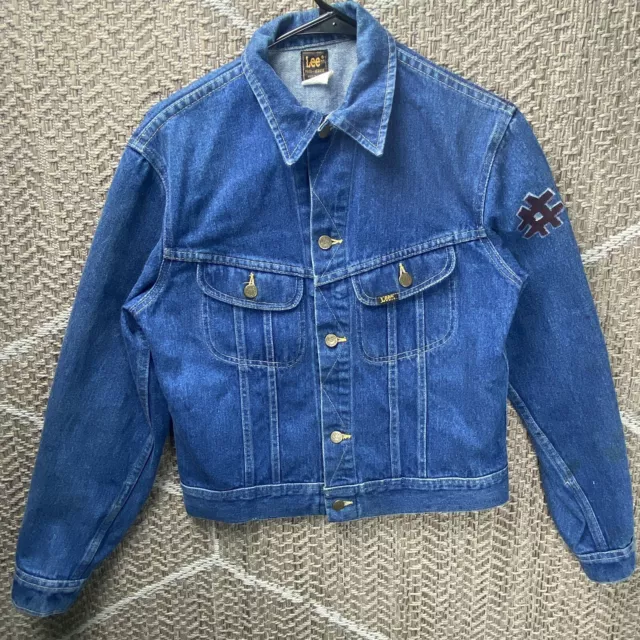 Vintage Lee Rider Trucker Denim Blue Jean Button Up Jacket Mens Size 20 Made USA