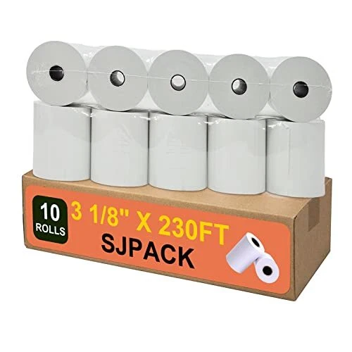 SJPACK Thermal Paper 3 1/8 x 230ft Pos Receipt Paper, 10 Rolls Cash Register