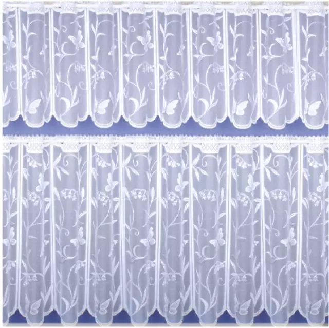 Hawaii Lace Cafe Net Curtains White in 15" and 24" Drop - Free Postage